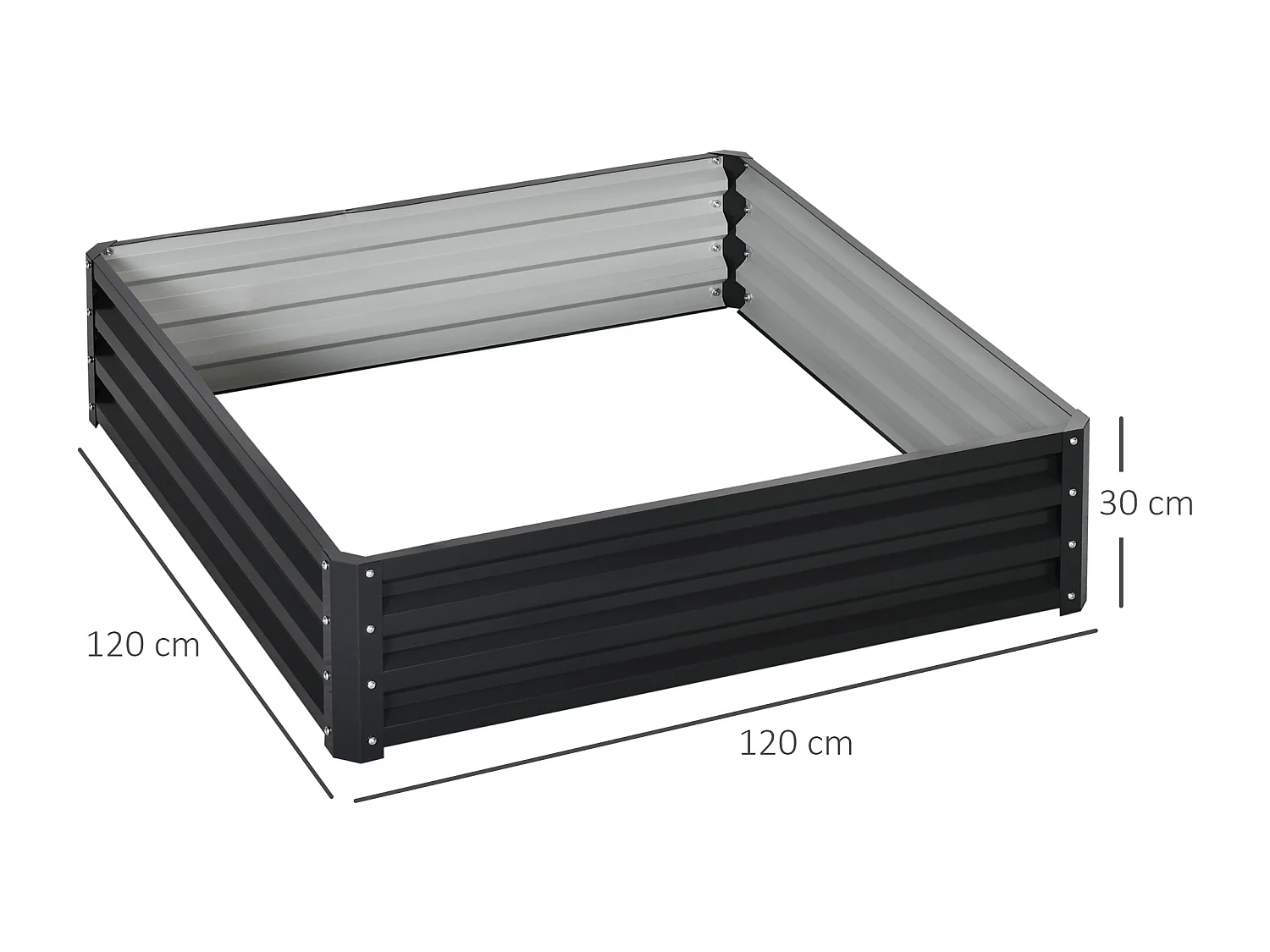 Metalen plantenbak, duurzaam, modern design, grijs (120x120x30 cm)