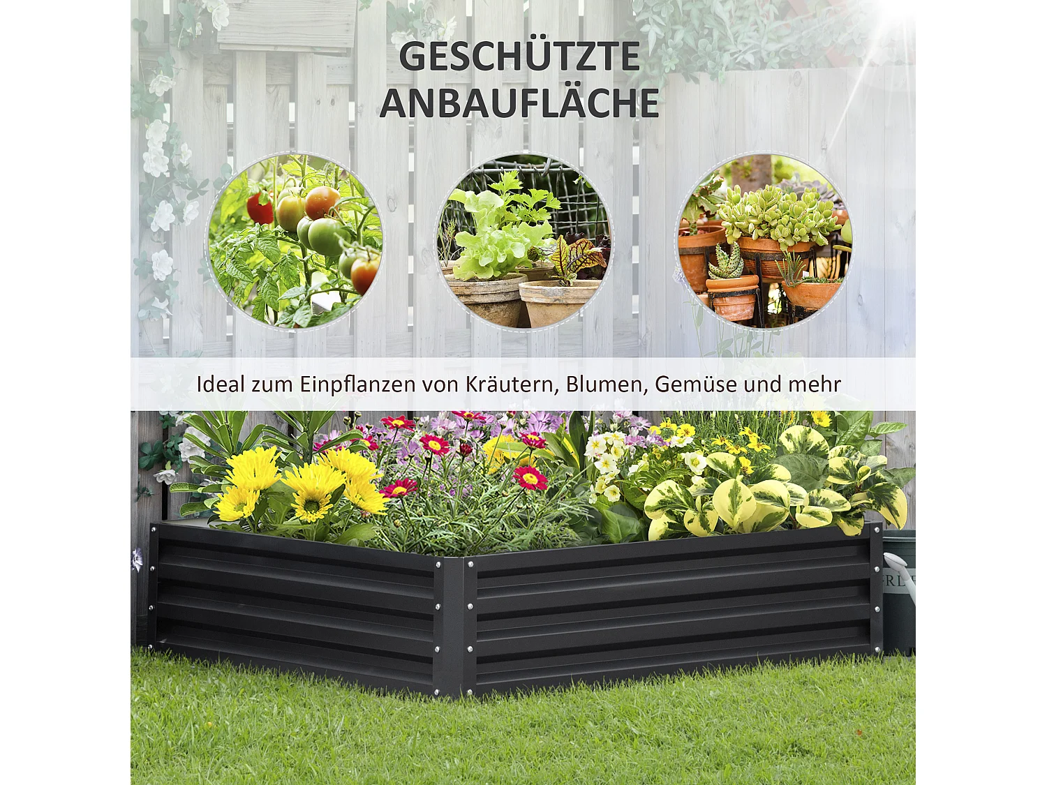 Metalen plantenbak, duurzaam, modern design, grijs (120x120x30 cm)