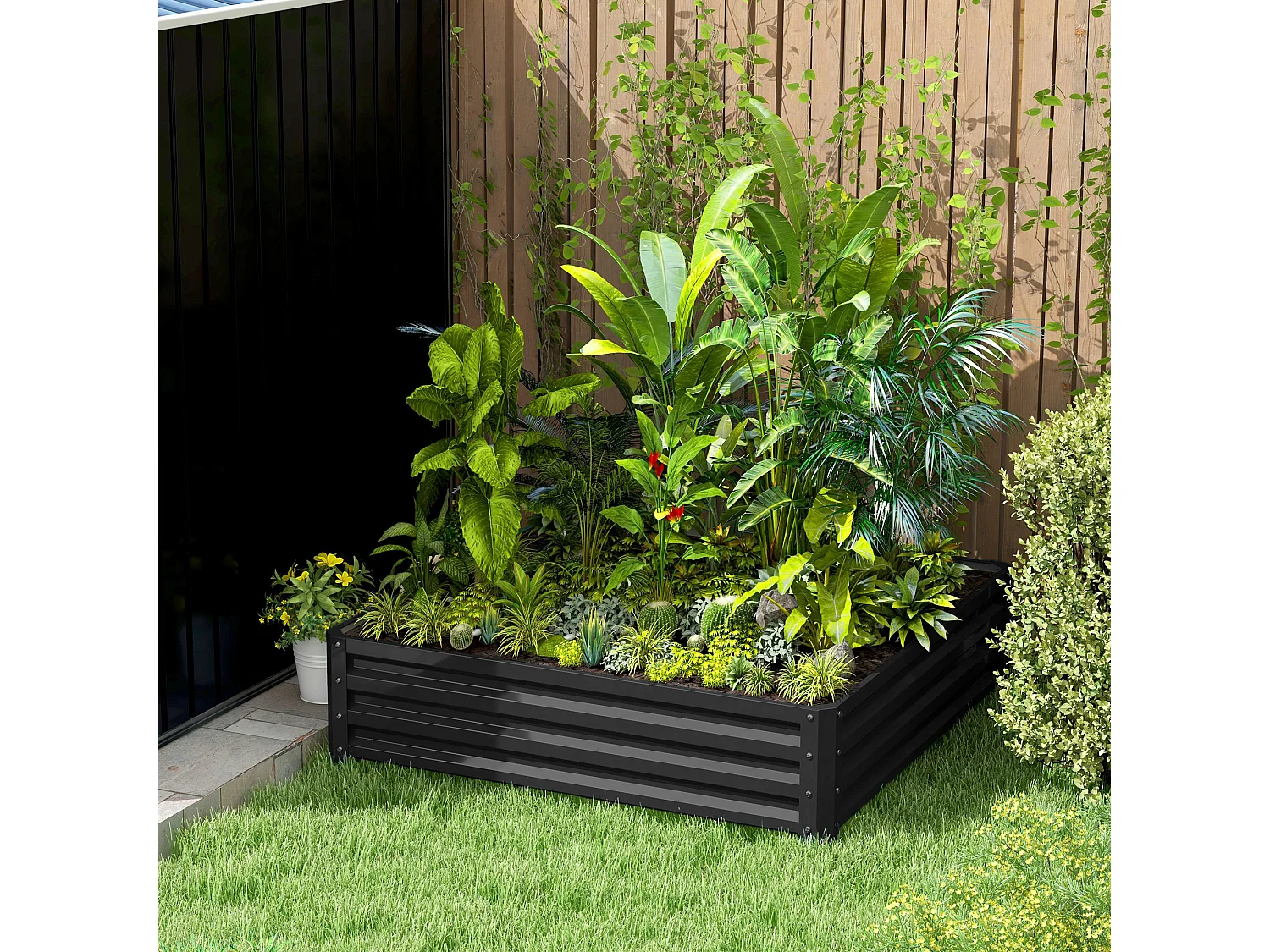 Metalen plantenbak, duurzaam, modern design, grijs (120x120x30 cm)