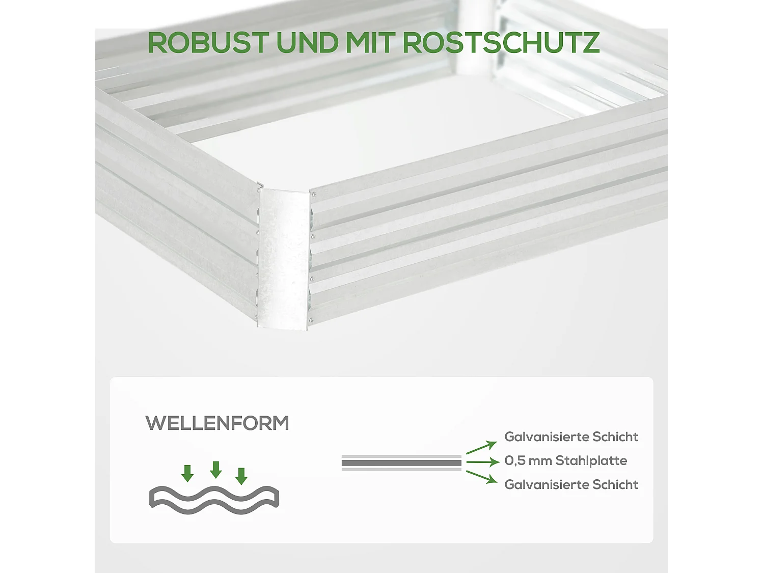 Hochbeet Gartenbeet aus verzinktem Stahl Silber (120x90x30 cm)