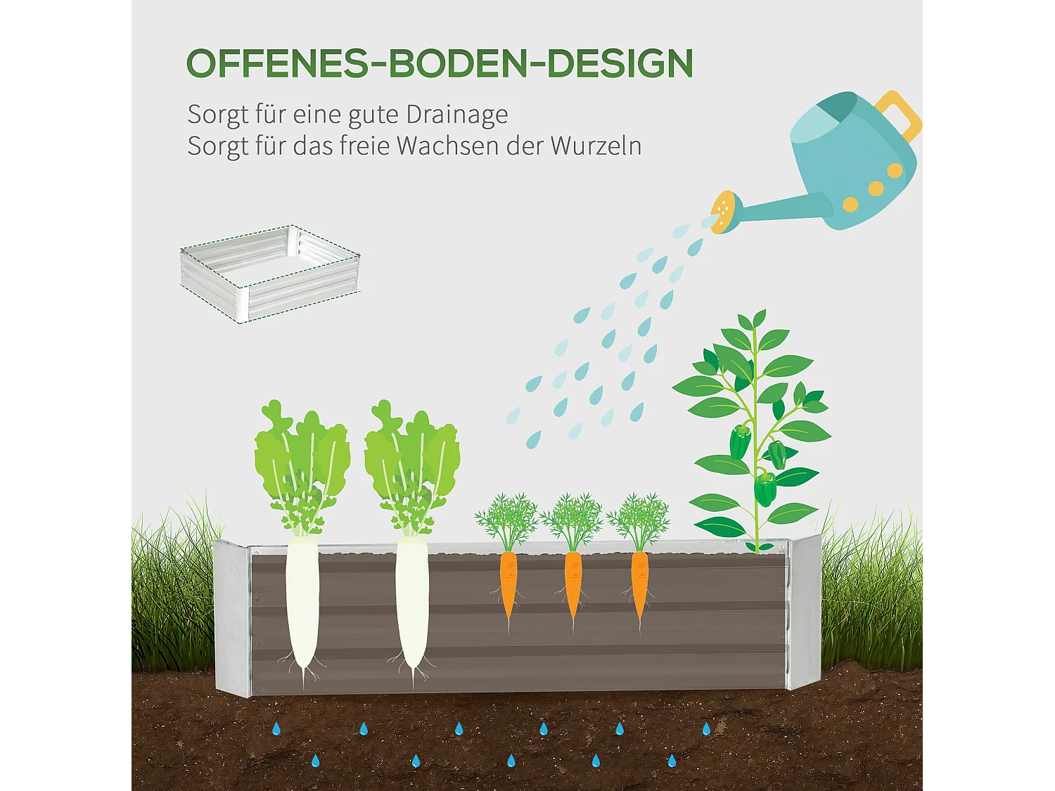 Hochbeet Gartenbeet aus verzinktem Stahl Silber (120x90x30 cm)