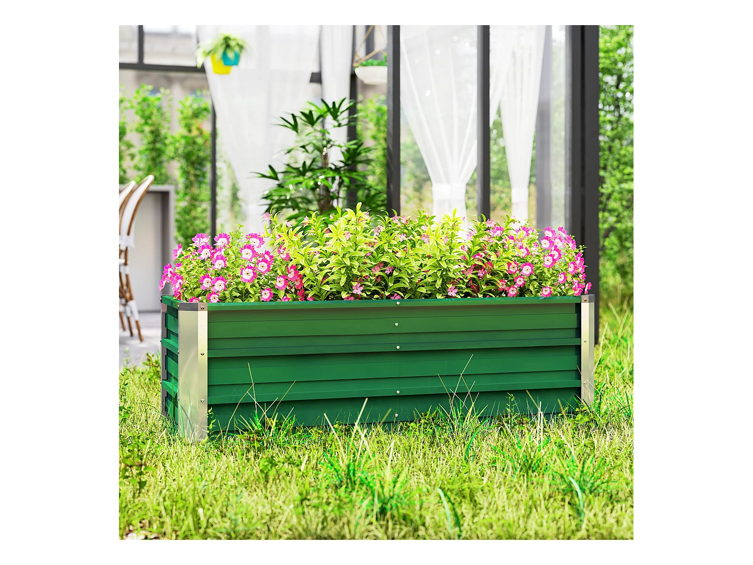 Jardinier surélevé en acier, avec gants, vert, pour légumes et fleurs (125x47x40 cm)