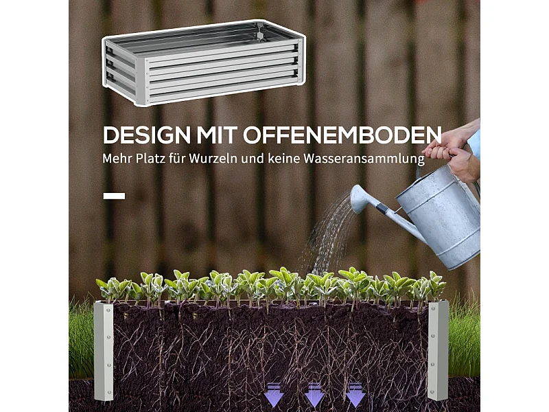 Jardinière surélevée en acier, résistante aux intempéries, pour jardin, balcon, acier galvanisé, argent (120x60x30.5 cm)