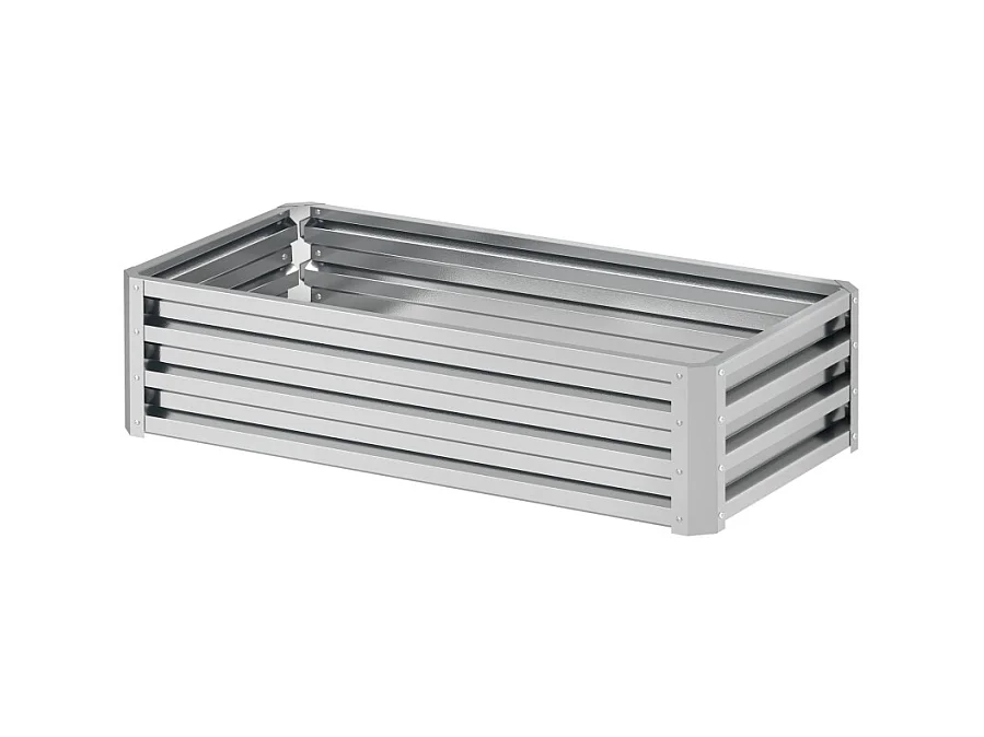 Verhoogde stalen plantenbak, weerbestendig, voor tuin en balkon, gegalvaniseerd staal, zilver (120x60x30,5 cm)