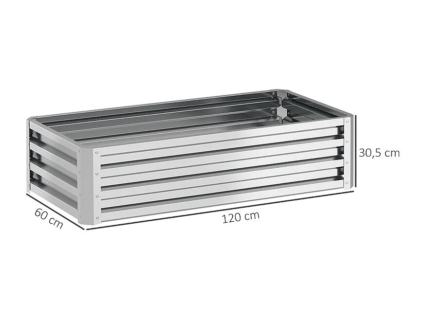 Jardinière surélevée en acier, résistante aux intempéries, pour jardin, balcon, acier galvanisé, argent (120x60x30.5 cm)