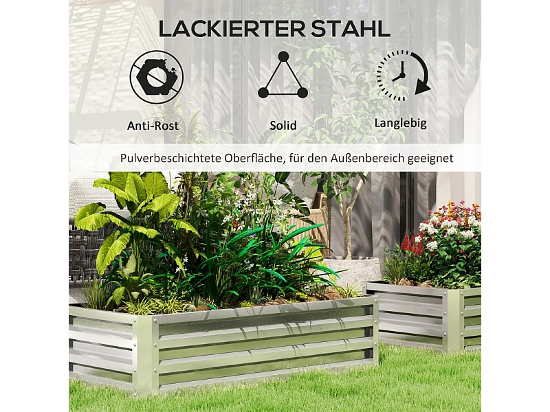 Jardinière surélevée en acier, résistante aux intempéries, pour jardin, balcon, acier galvanisé, argent (120x60x30.5 cm)