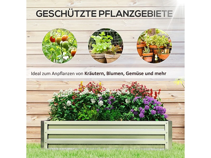 Jardinière surélevée en acier, résistante aux intempéries, pour jardin, balcon, acier galvanisé, argent (120x60x30.5 cm)