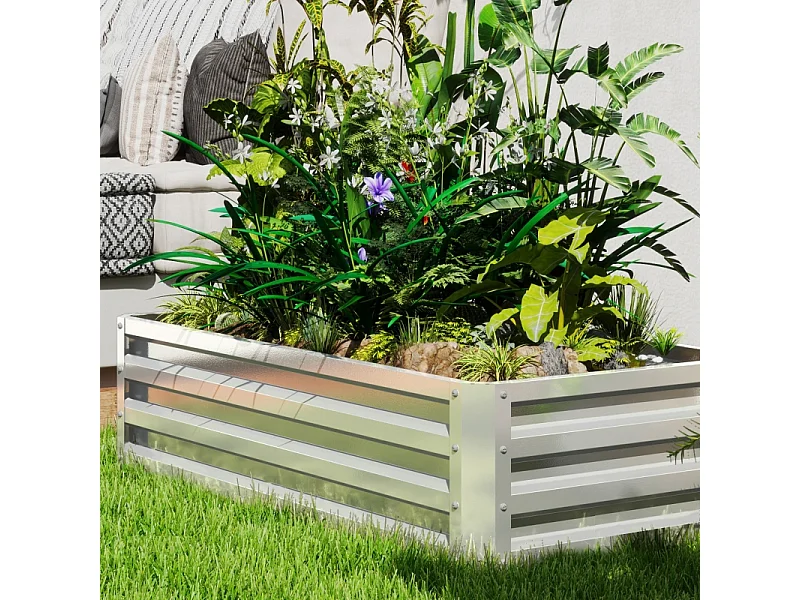 Jardinière surélevée en acier, résistante aux intempéries, pour jardin, balcon, acier galvanisé, argent (120x60x30.5 cm)