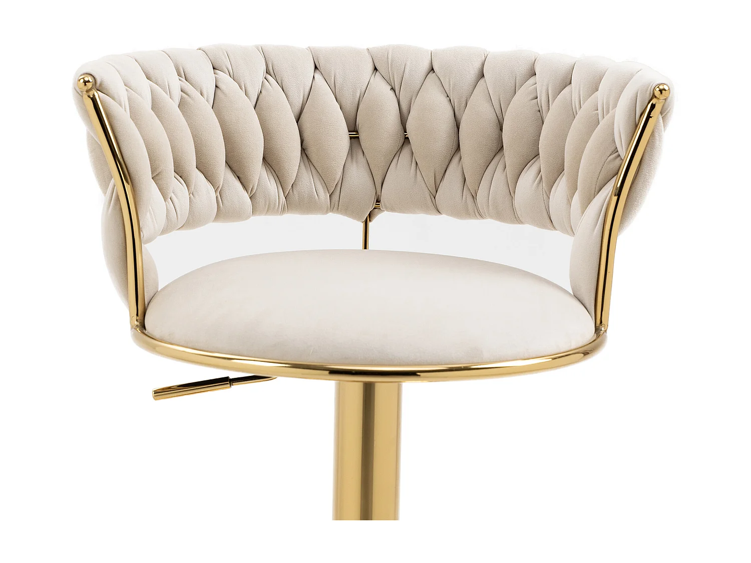 Tabouret de bar pivotant 360°, dossier fait main, hauteur réglable, velours, ivoire, (54x46x78.5-97 cm)