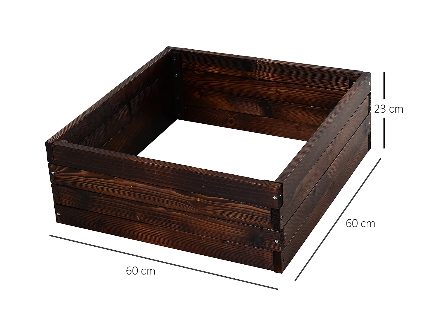 Hochbeet Pflanzkasten, Gemüsebeet, Kräuterbeet, Massivholz, Dunkelbraun (60x60x23 cm)