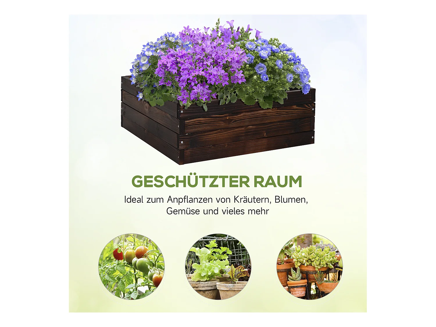 Hochbeet Pflanzkasten, Gemüsebeet, Kräuterbeet, Massivholz, Dunkelbraun (60x60x23 cm)