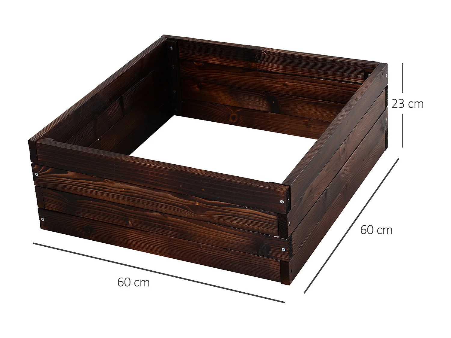 Hochbeet Pflanzkasten, Gemüsebeet, Kräuterbeet, Massivholz, Dunkelbraun (60x60x23 cm)