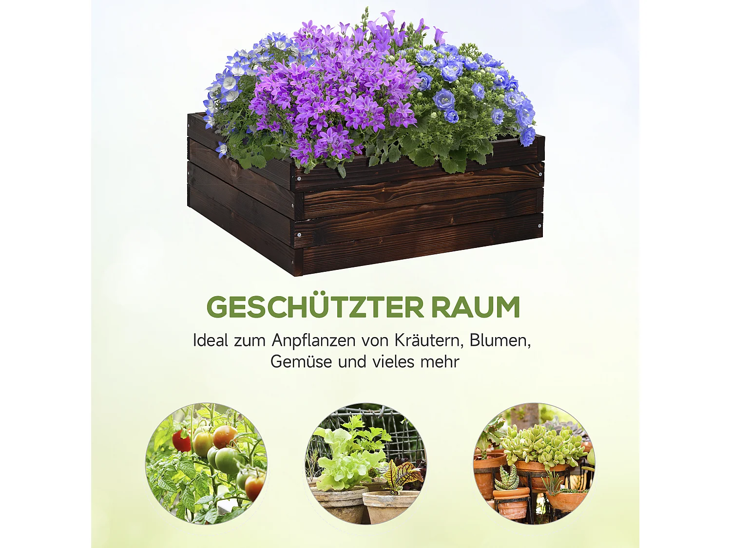 Hochbeet Pflanzkasten, Gemüsebeet, Kräuterbeet, Massivholz, Dunkelbraun (60x60x23 cm)