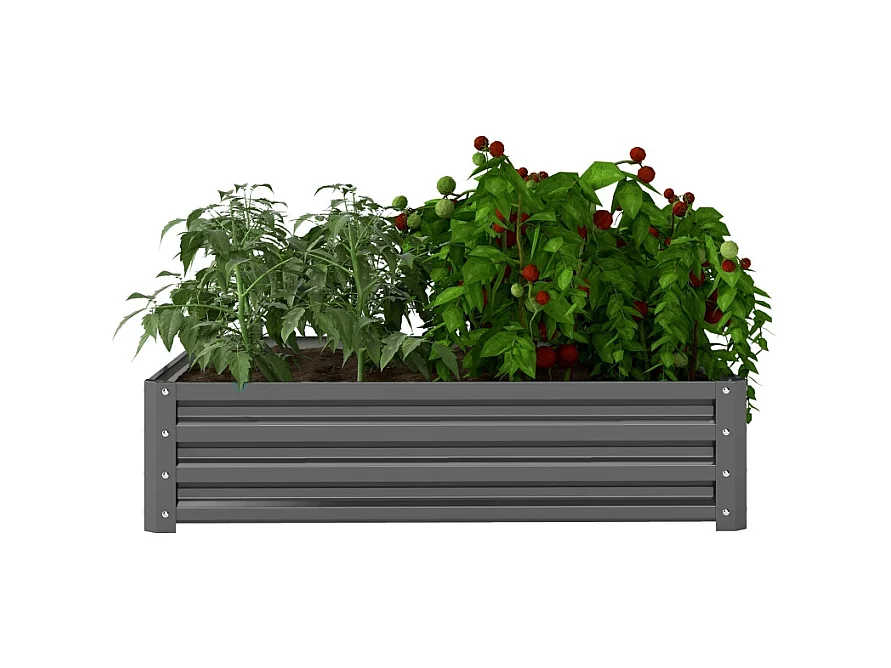 Bac à plantes avec fond ouvert, en acier, résistant aux intempéries, pour jardin et balcon, gris clair (120x120x30 cm)