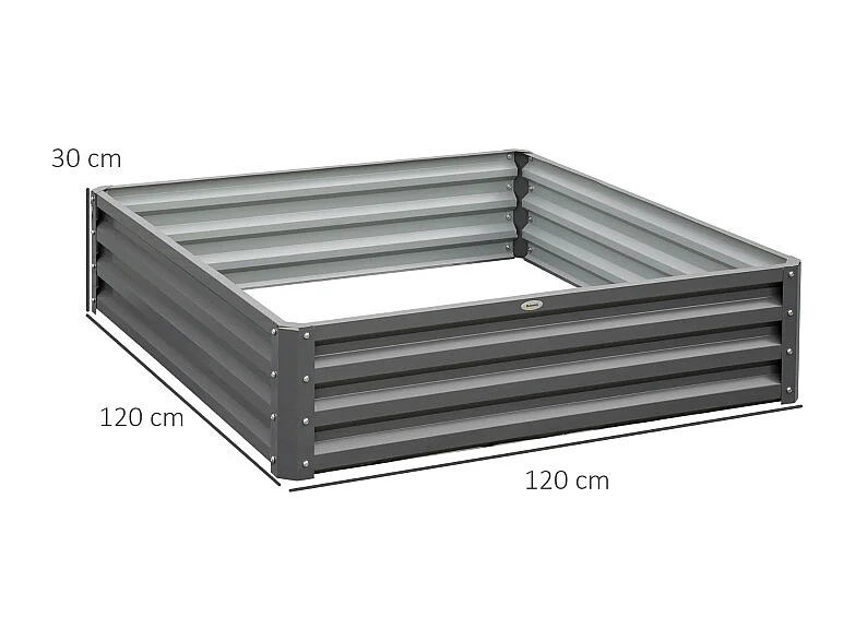 Bac à plantes avec fond ouvert, en acier, résistant aux intempéries, pour jardin et balcon, gris clair (120x120x30 cm)