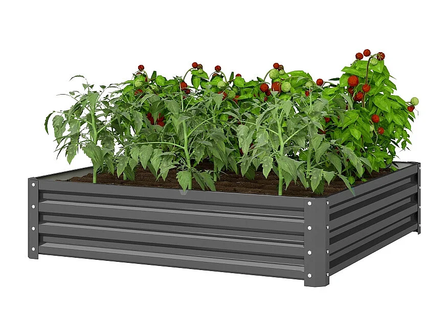 Bac à plantes avec fond ouvert, en acier, résistant aux intempéries, pour jardin et balcon, gris clair (120x120x30 cm)