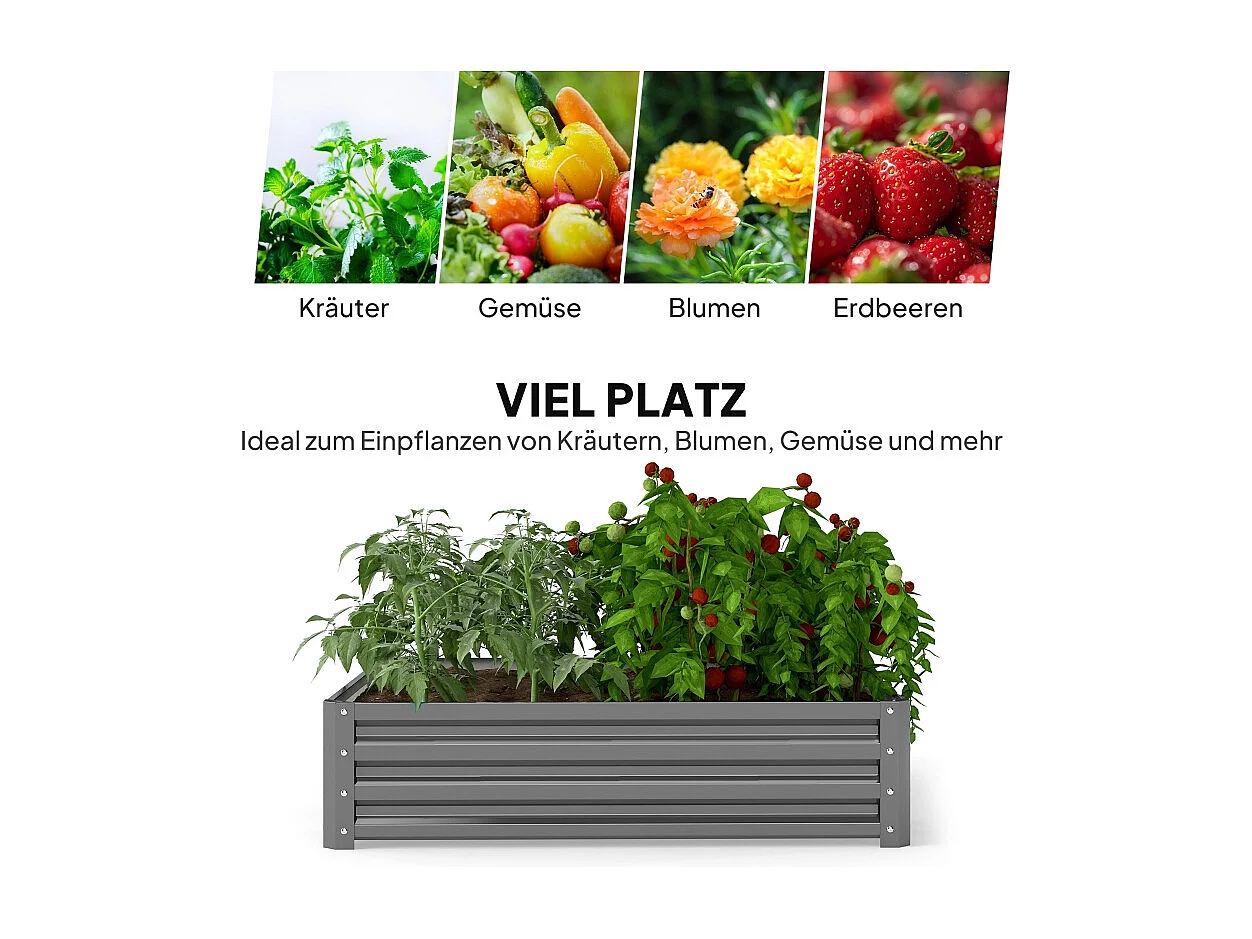 Pflanzkübel mit offenem Boden, aus Stahl, wetterfest, für Garten und Balkon, hellgrau (120x120x30 cm)