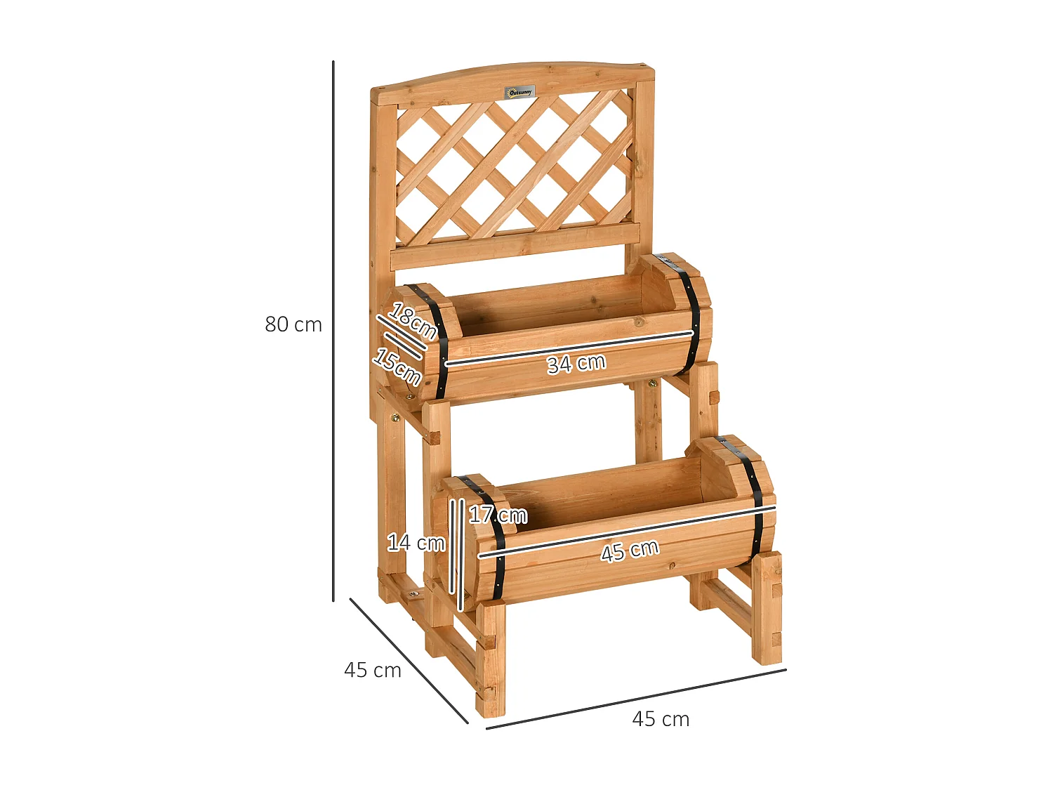 Jardin surélevé en bois avec treillis, design rustique, pour légumes et plantes grimpantes, jaune (45x45x80 cm)