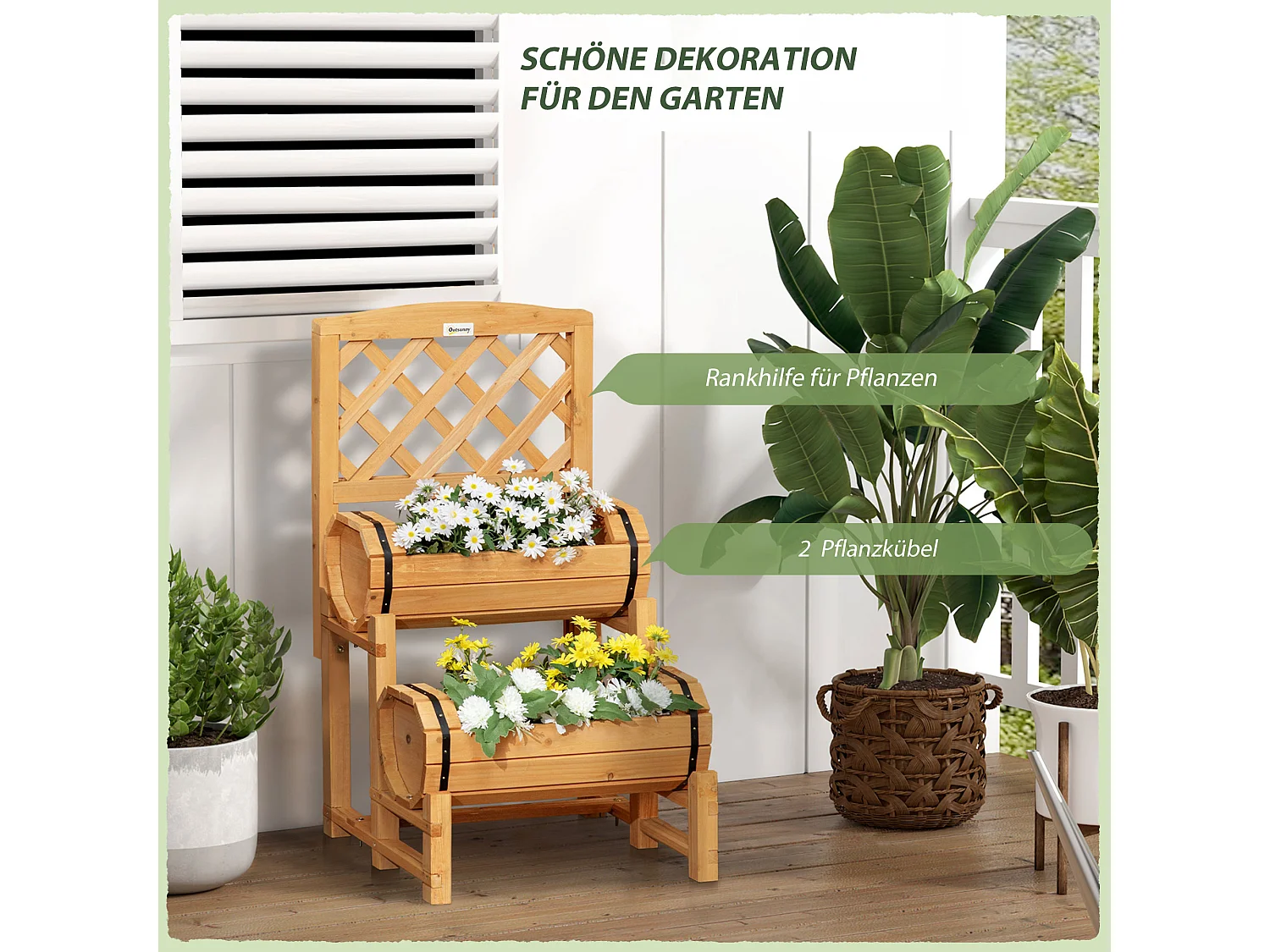 Jardin surélevé en bois avec treillis, design rustique, pour légumes et plantes grimpantes, jaune (45x45x80 cm)