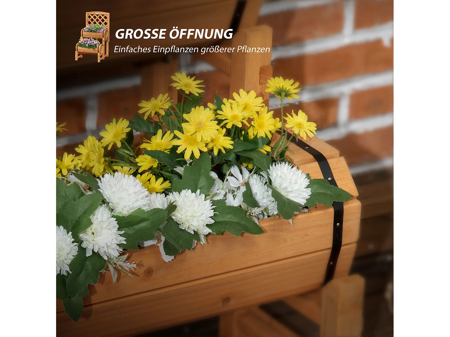 Jardin surélevé en bois avec treillis, design rustique, pour légumes et plantes grimpantes, jaune (45x45x80 cm)