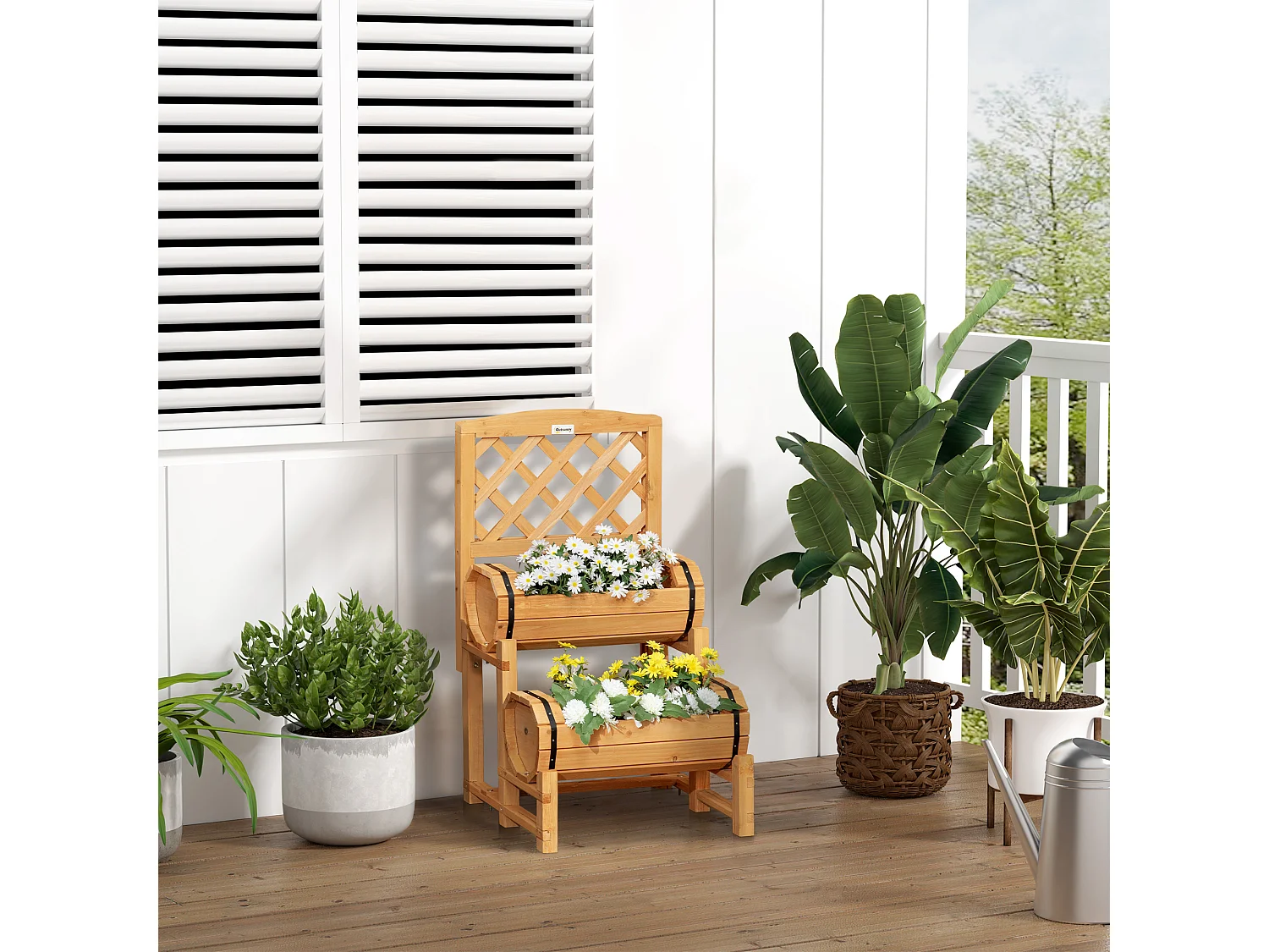 Jardin surélevé en bois avec treillis, design rustique, pour légumes et plantes grimpantes, jaune (45x45x80 cm)