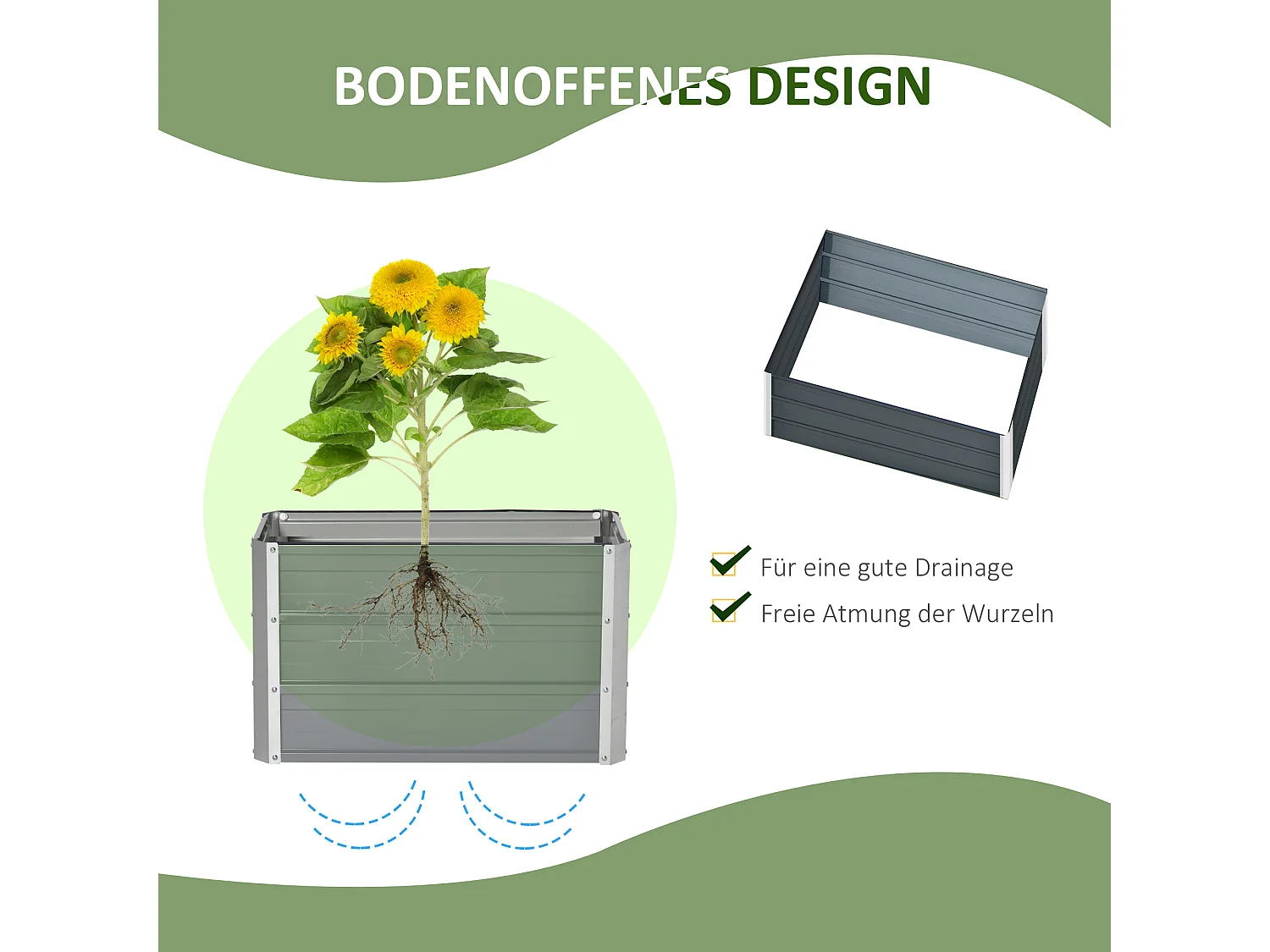 Robuuste stalen moestuinbak, donkergrijs (66x47x40cm)