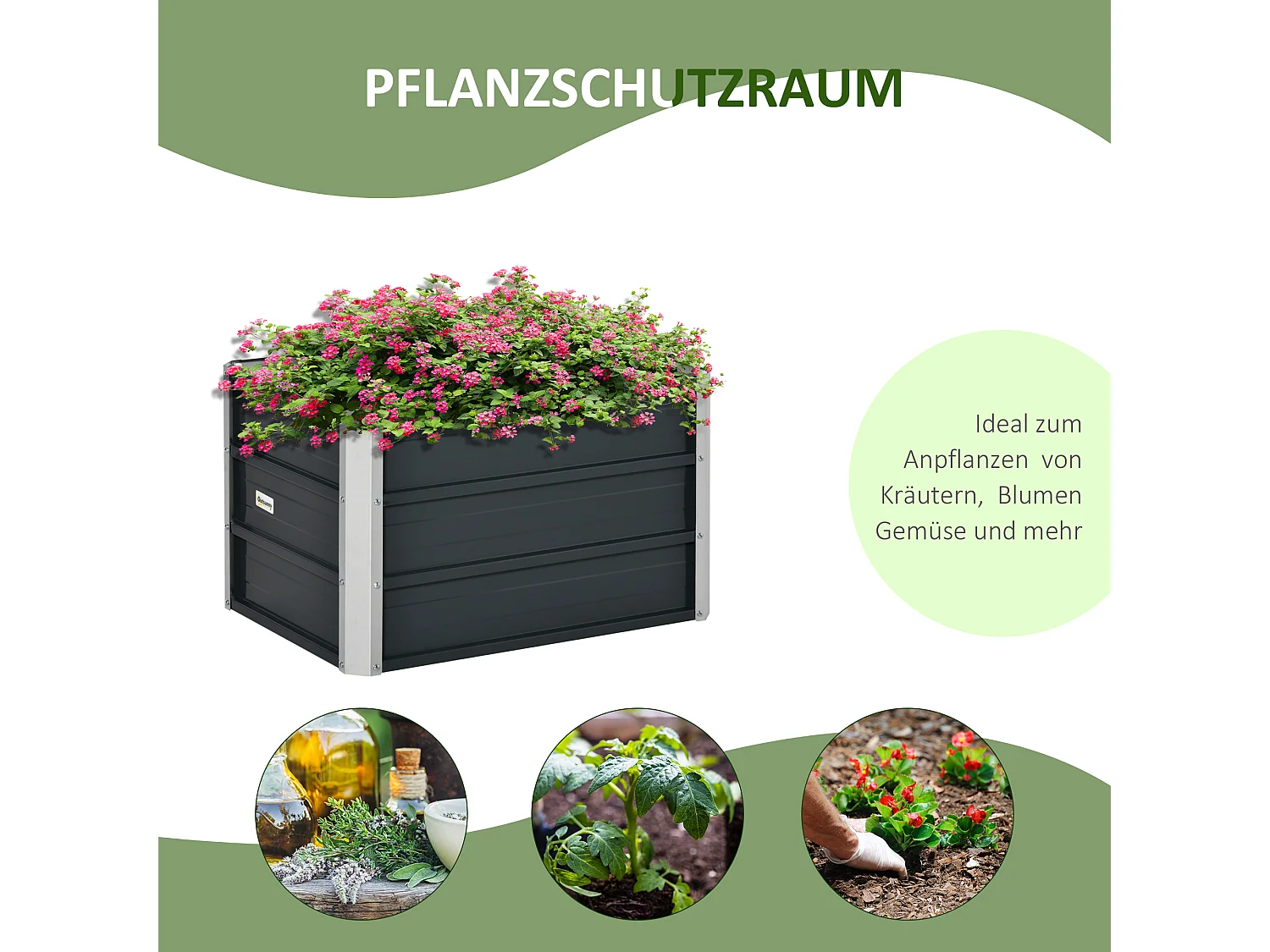 Robuuste stalen moestuinbak, donkergrijs (66x47x40cm)