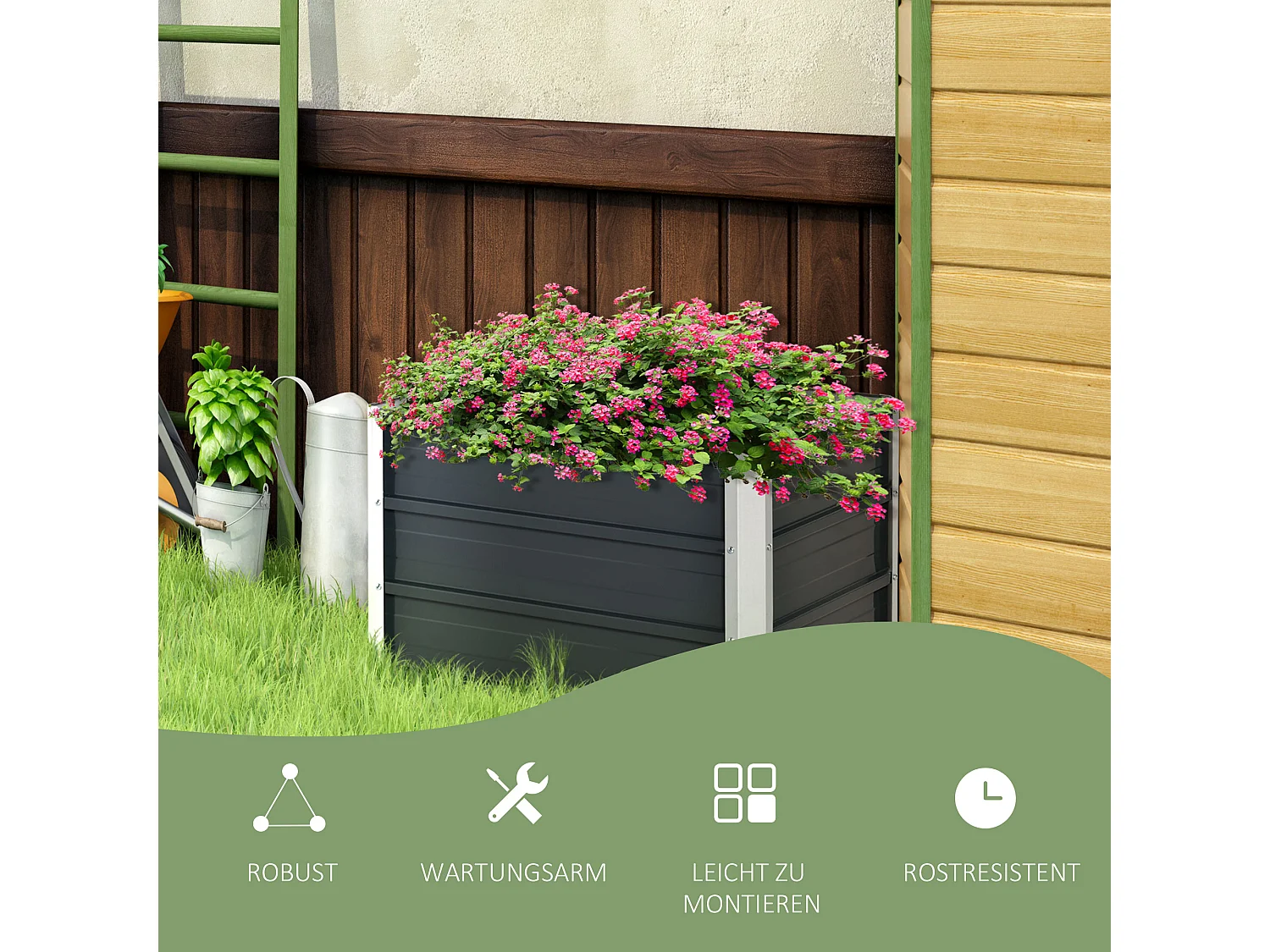 Robuuste stalen moestuinbak, donkergrijs (66x47x40cm)