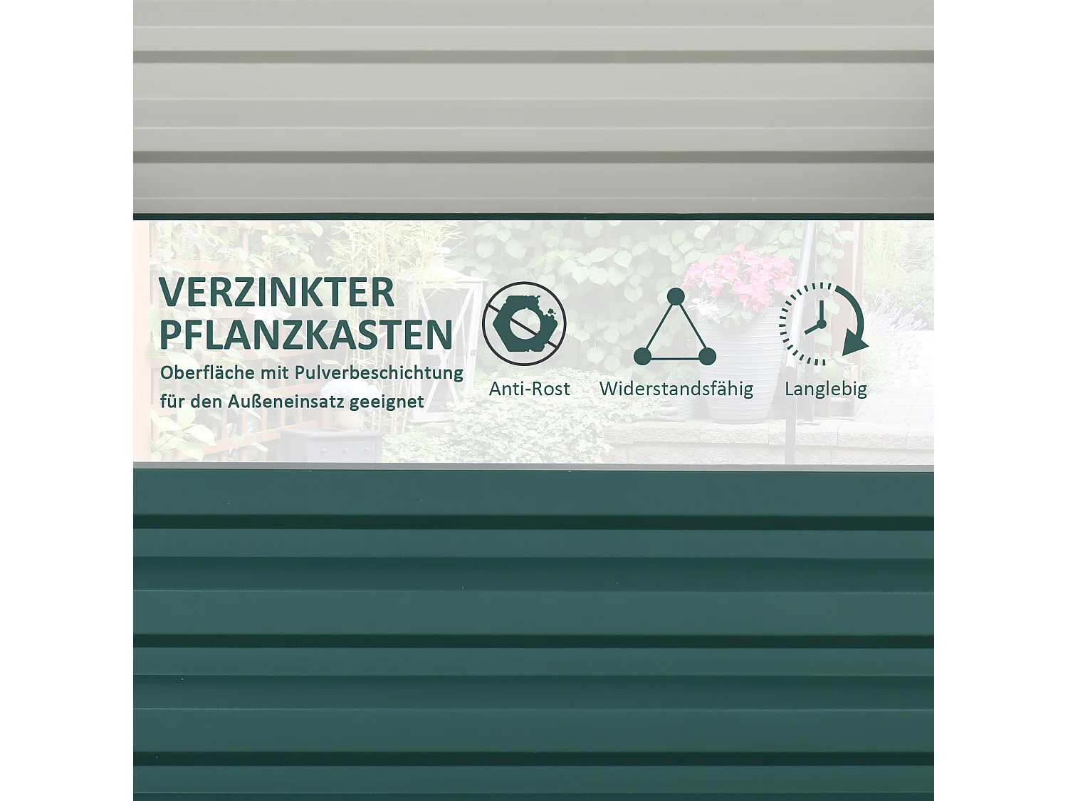 Verhoogde stalen bloembak, moestuin, voor terras en balkon, groen (120x120x30 cm)