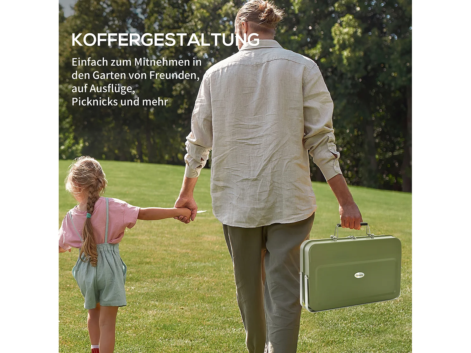 Grill de table à charbon avec grille et poignée, inox, vert, pour jardin et pique-nique (47x30x28 cm)