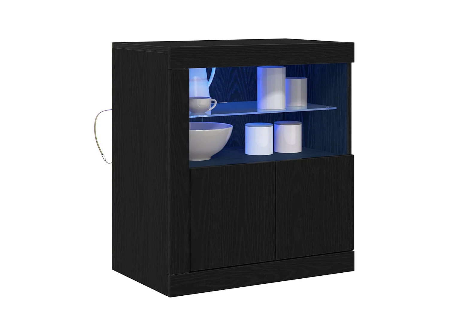 Buffet avec lumières LED Noir Chêne 60,5x37x67 cm