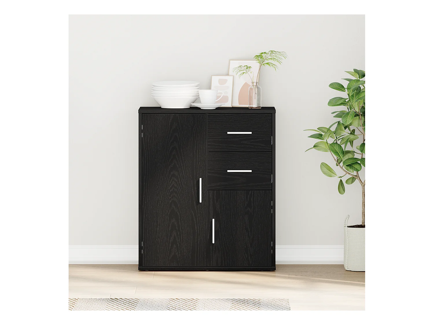 Buffet avec tiroir Chêne noir 60 x 31 x 70 cm Bois d'ingénierie