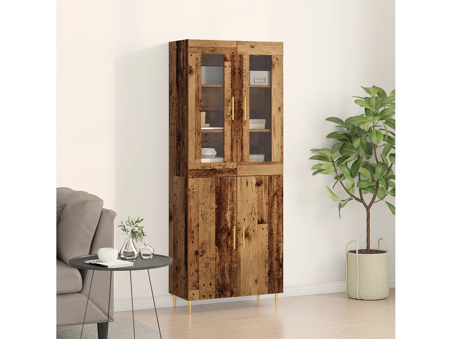 Buffet en bois ancien 69.5x34x180 cm en bois reconstitué