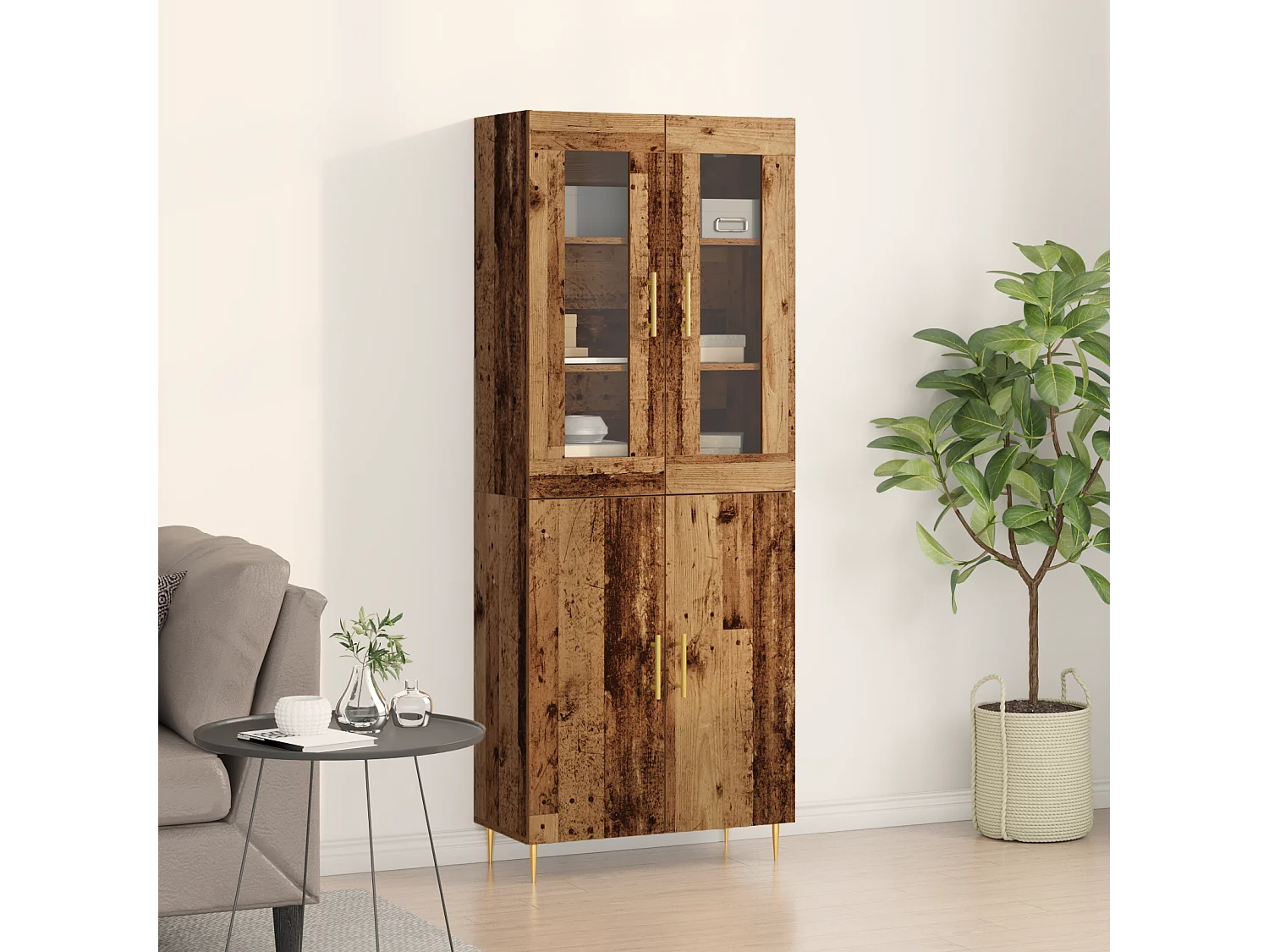 Credenza antica in legno 69,5x34x180 cm in legno ricostruito