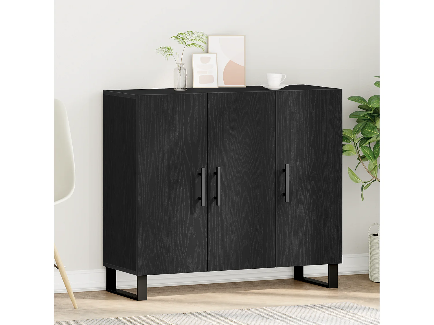 Buffet avec 3 portes en chêne noir 90x34x80 cm en bois d'ingénierie