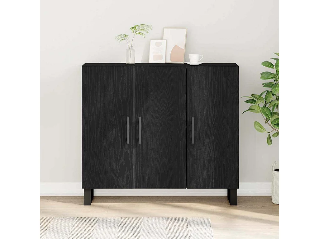 Buffet avec 3 portes en chêne noir 90x34x80 cm en bois d'ingénierie