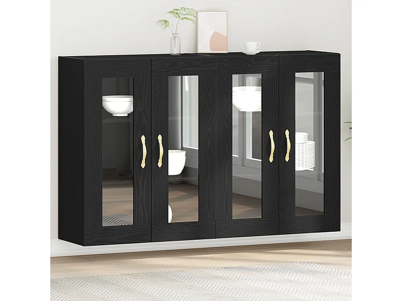 2-teilige Hängeschränke in Eiche schwarz, 69,5 x 34 x 90 cm in Holznachbildung.