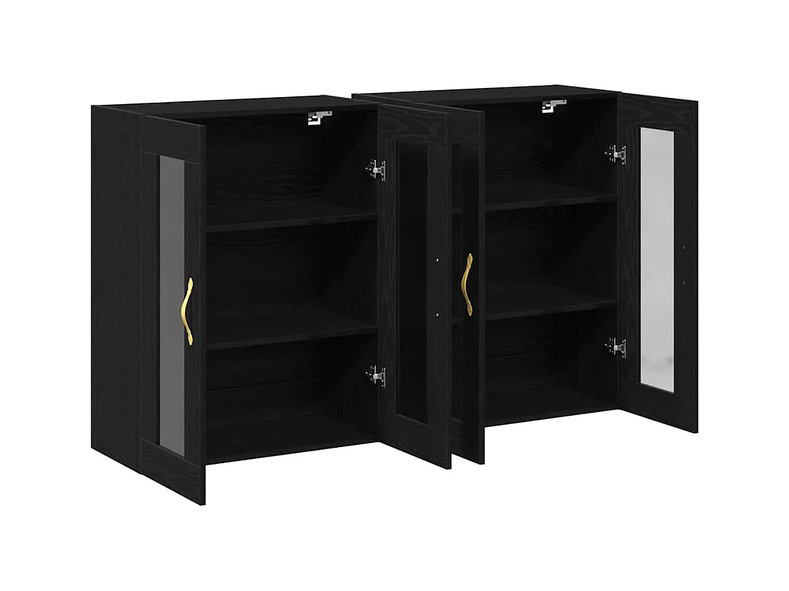 Cabinets muraux 2 pcs en chêne noir, 69,5 x 34 x 90 cm en bois reconstitué.