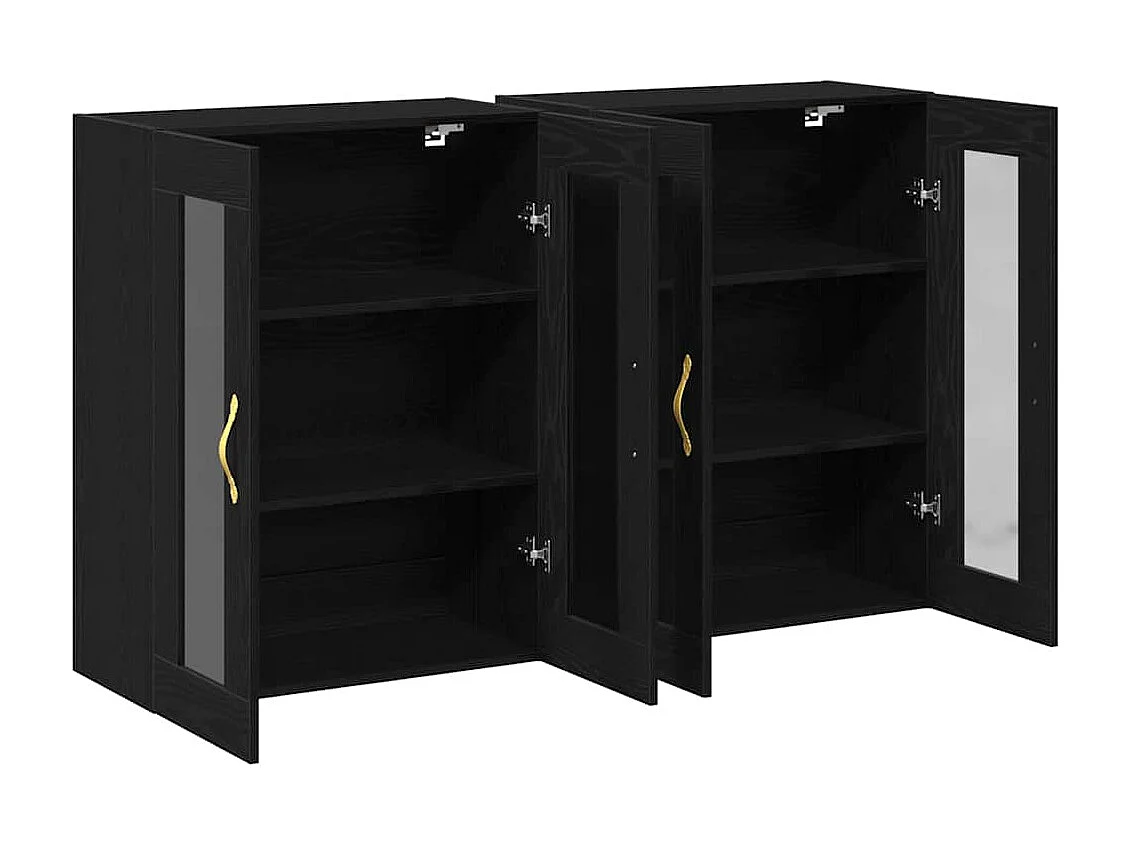 2-delige wandkasten in zwart eiken, 69,5 x 34 x 90 cm, van gereconstrueerd hout.