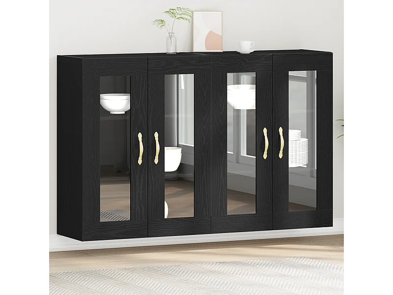 2-teilige Hängeschränke in Eiche schwarz, 69,5 x 34 x 90 cm in Holznachbildung.