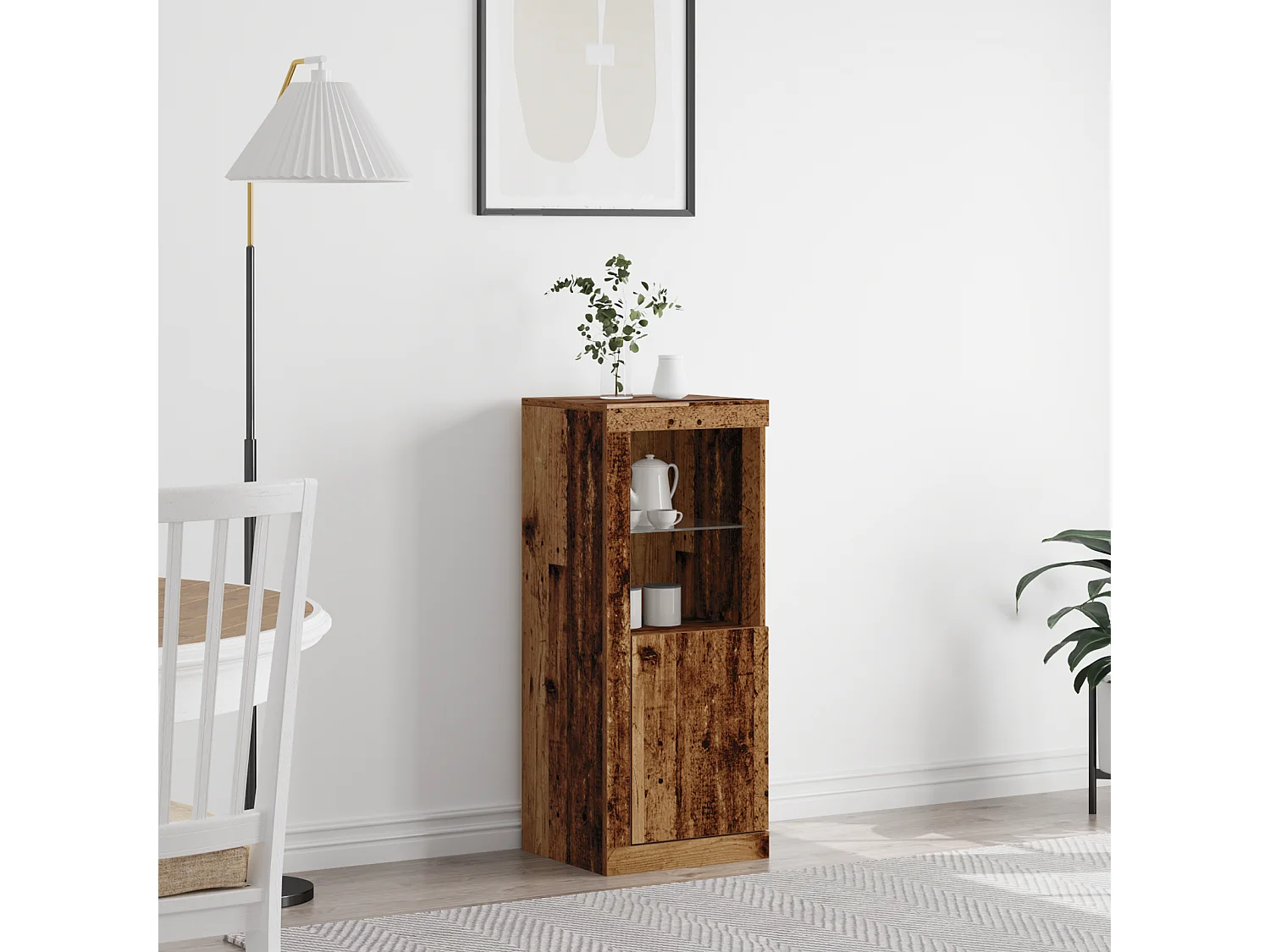 Aparador con luces LED en madera vieja 41x37x100 cm