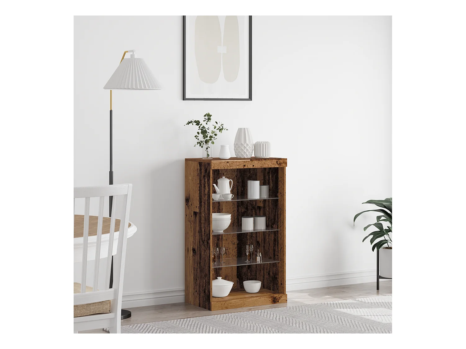 Buffet avec lumières LED en bois ancien 60,5x37x100 cm