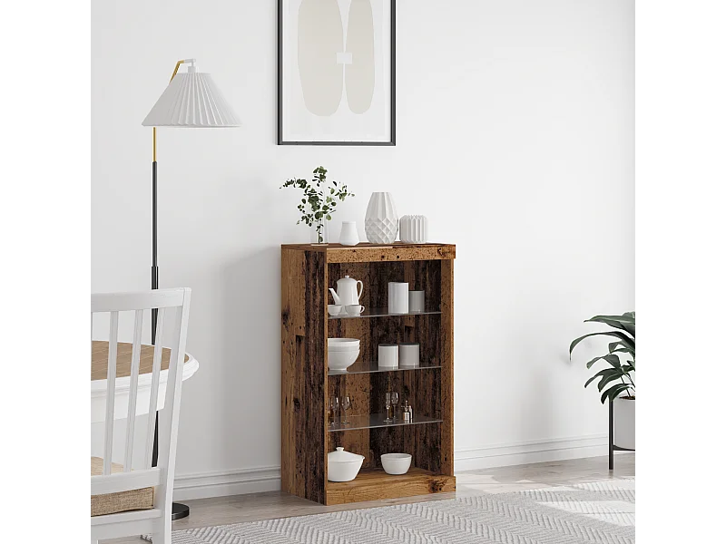 Buffet avec lumières LED en bois ancien 60,5x37x100 cm