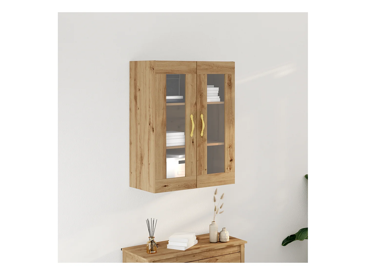Placard mural avec portes en verre Chêne artisan 69,5x34x90 cm