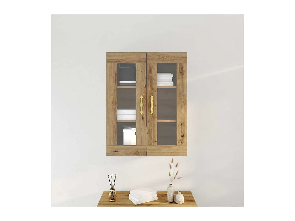 Placard mural avec portes en verre Chêne artisan 69,5x34x90 cm