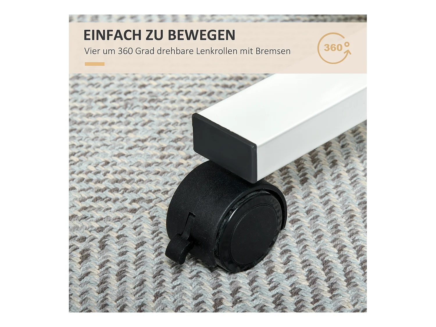 Bureau assis-debout avec roulettes, réglable en hauteur, acier, bois, blanc (70-110x48x65 cm)