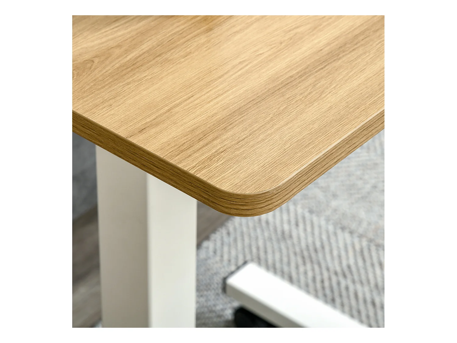 Bureau assis-debout avec roulettes, réglable en hauteur, acier, bois, blanc (70-110x48x65 cm)