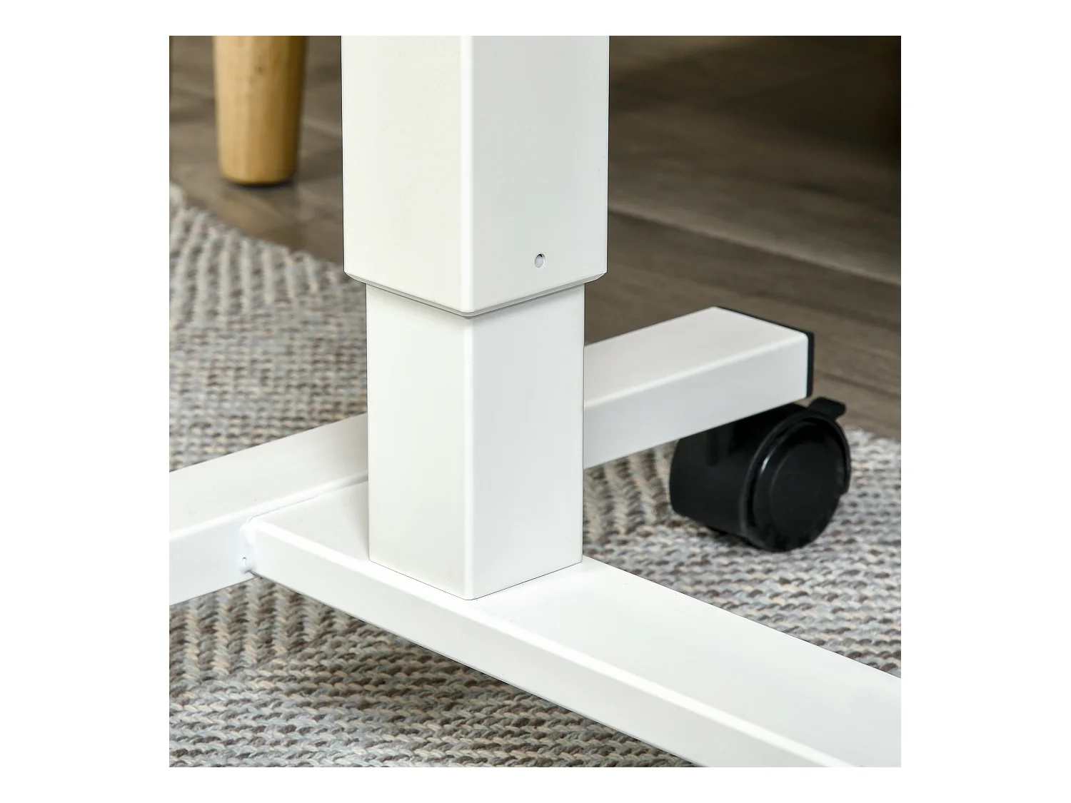 Bureau assis-debout avec roulettes, réglable en hauteur, acier, bois, blanc (70-110x48x65 cm)