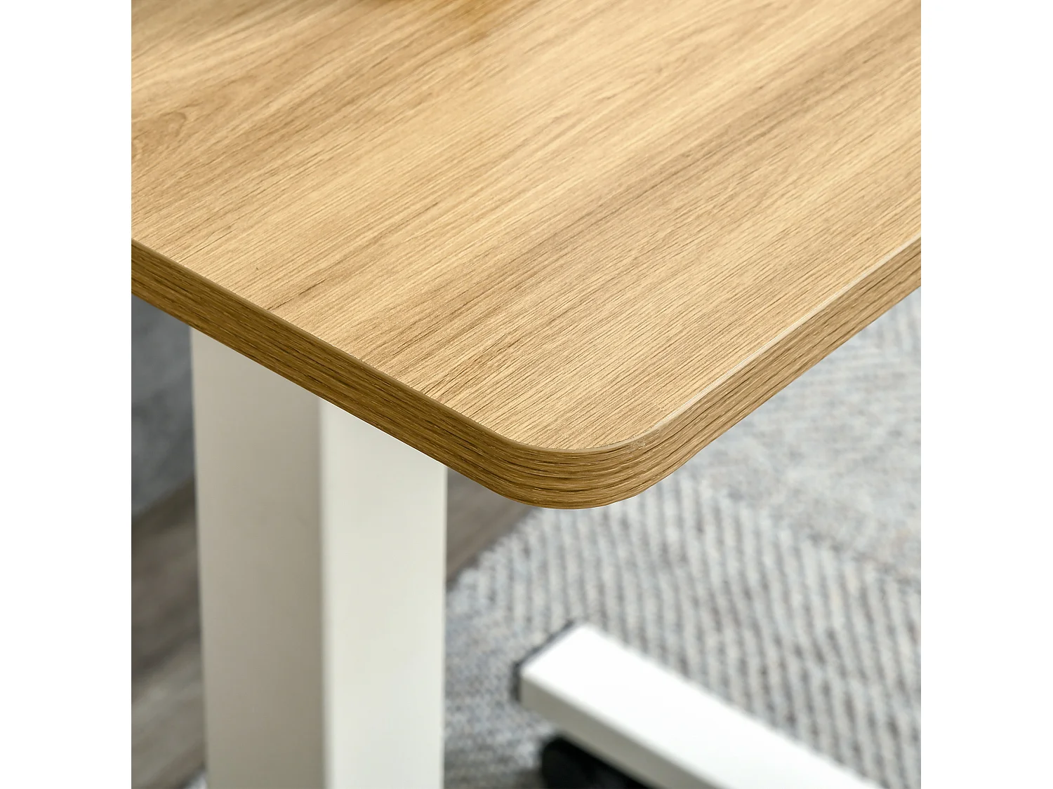 Bureau assis-debout avec roulettes, réglable en hauteur, acier, bois, blanc (70-110x48x65 cm)