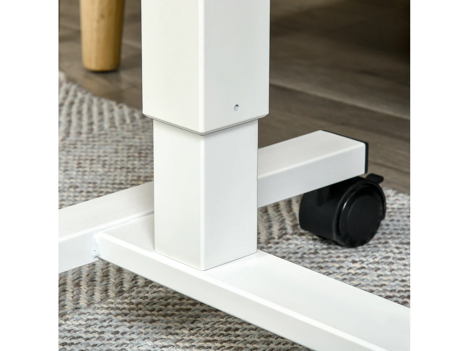 Bureau assis-debout avec roulettes, réglable en hauteur, acier, bois, blanc (70-110x48x65 cm)